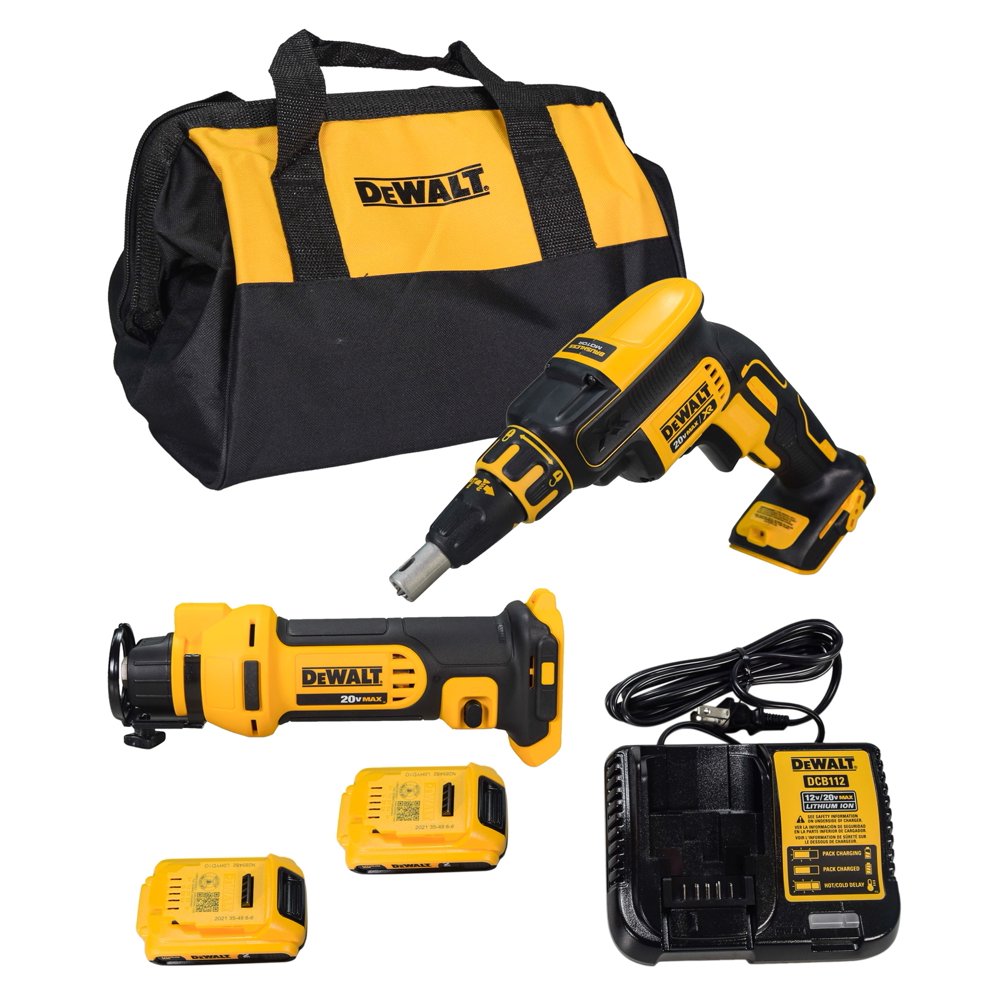 DEWALT 20V MAX XR Cordless Drywall Screwgun and Cut-Out Tool Combo Kit with (2) 2.0Ah Batteries and Charger – DCK263D2