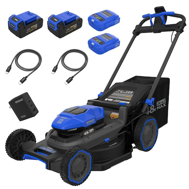 Kobalt 48V MAX 24Vx2 21-in Push Mower Kit with Two 5.0Ah Batteries and Charger