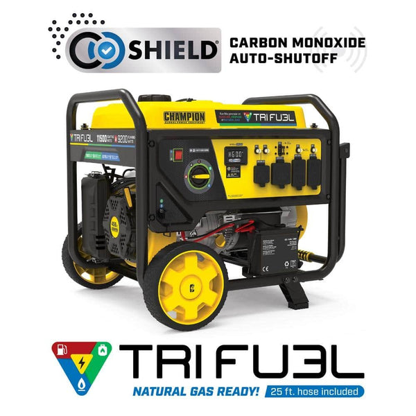 Champion Power Equipment 11,500/9200-Watt Electric Start Tri Fuel Portable Generator w/ Free 3-Year Warranty for Home Backup and Storm Prep 201412