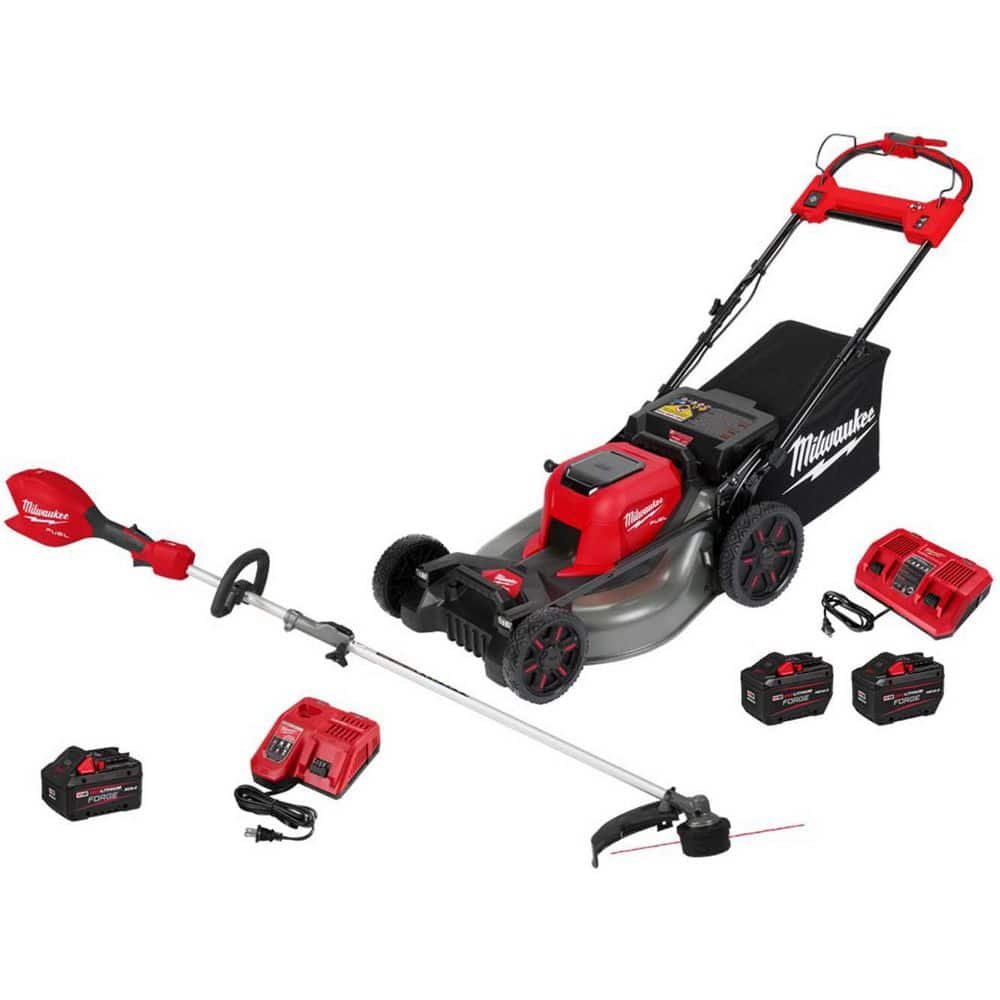 Milwaukee M18 FUEL 18V 21 in. Brushless Cordless Dual Battery Self-Propelled Mower w/ String Trimmer, (3) Batteries, Charger 2823-22HD-3016-21ST