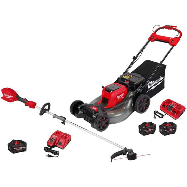 Milwaukee M18 FUEL 18V 21 in. Brushless Cordless Dual Battery Self-Propelled Mower w/ String Trimmer, (3) Batteries, Charger 2823-22HD-3016-21ST